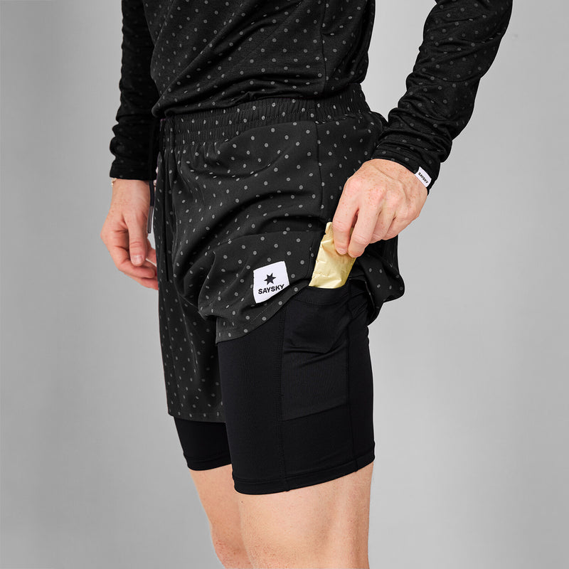 Saysky Reflective Polka 2 In 1 Pace Shorts 5" Black Reflective Polka 1018 MMRSH01C1018