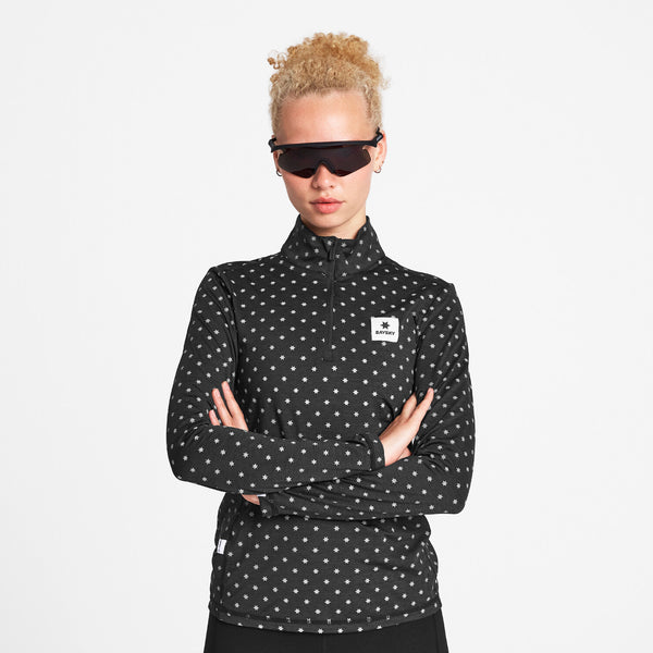 Saysky Reflective Pace Half Zip Long Sleeve Black Reflective Polka 1018 NWRLS21C1018