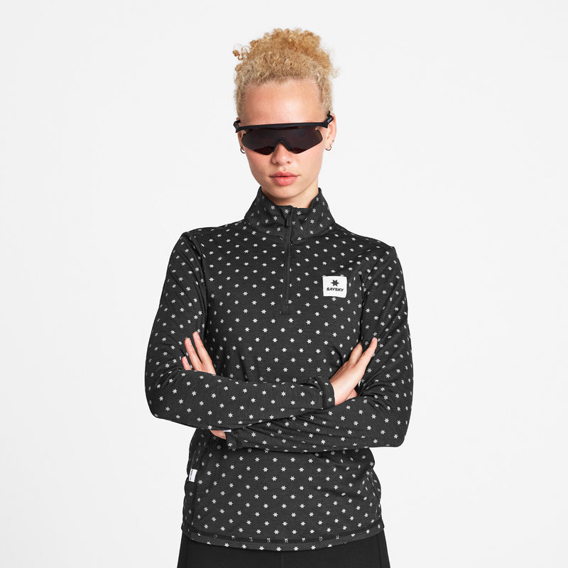 Saysky Reflective Pace Half Zip Long Sleeve Black Reflective Polka 1018 NWRLS21C1018